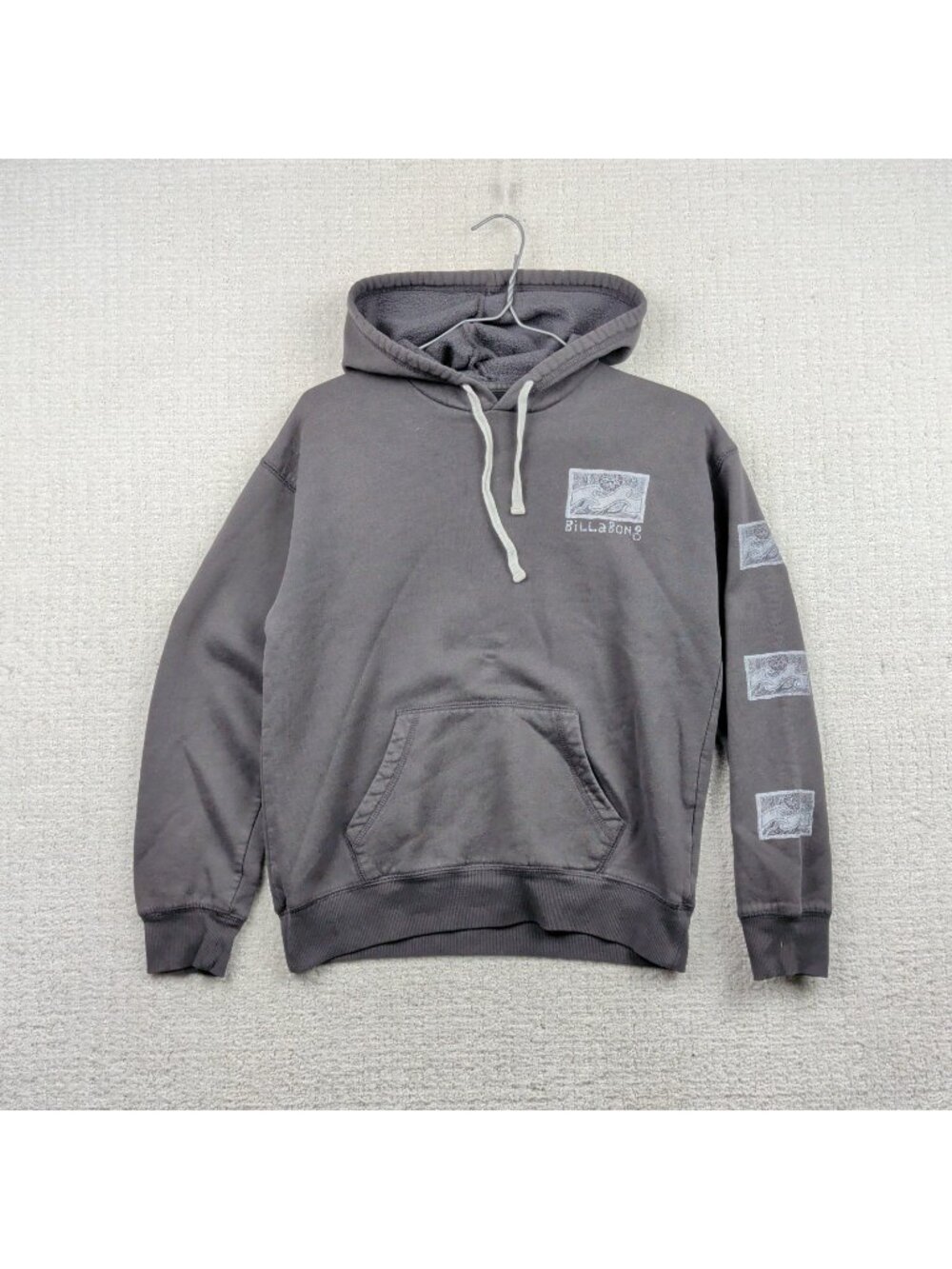 Y2K Billabong Faded Gray Hoodie Tribal Sun Wave Art Wom Sz S Boho Surfer 2000's